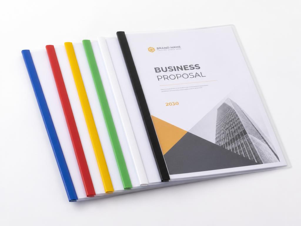 Documenti A4 rilegati con dorsini scorrevoli in diversi colori